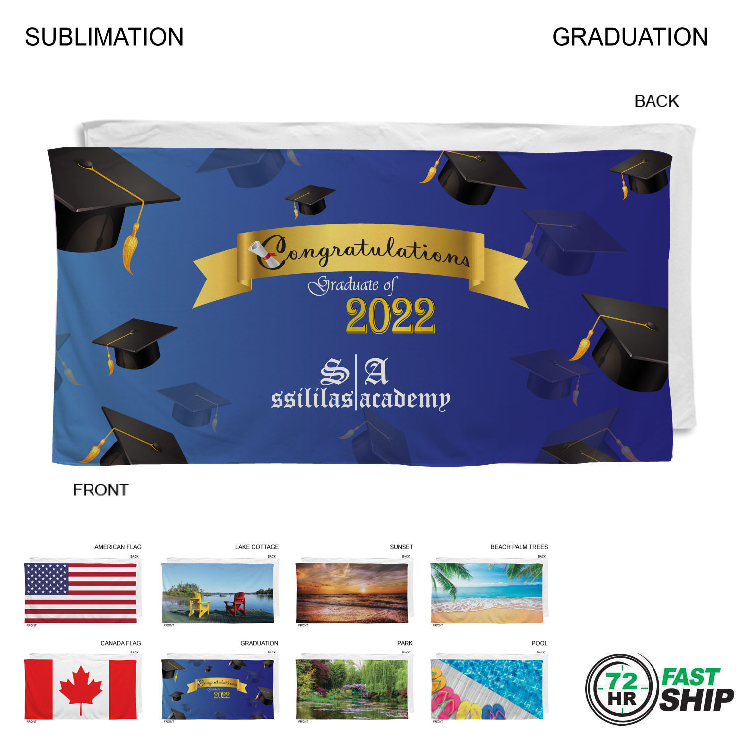 72 Hr Fast Ship - Stock Design Sublimated, Absorbent Microfiber Dri-Lite Terry Beach, 30x60 10