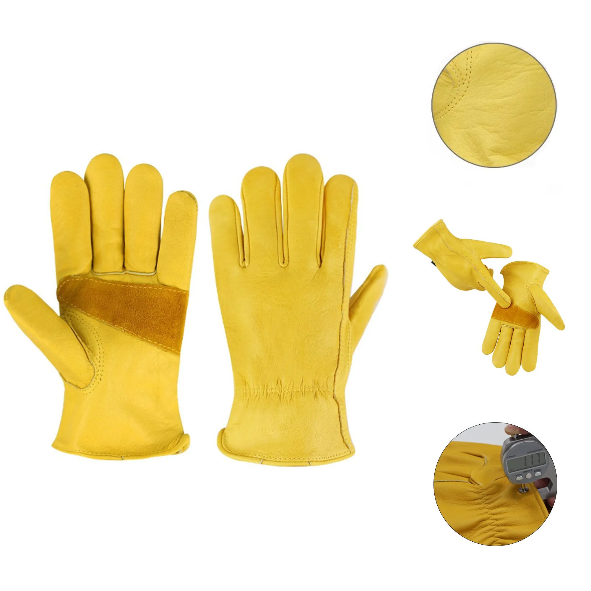 Yellow Cowhide Leather Work Gloves 1