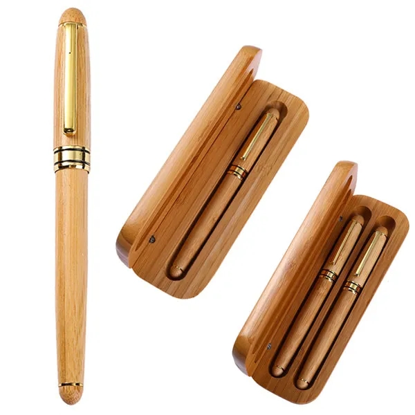 Engraved Bamboo Pen and Case Set 10