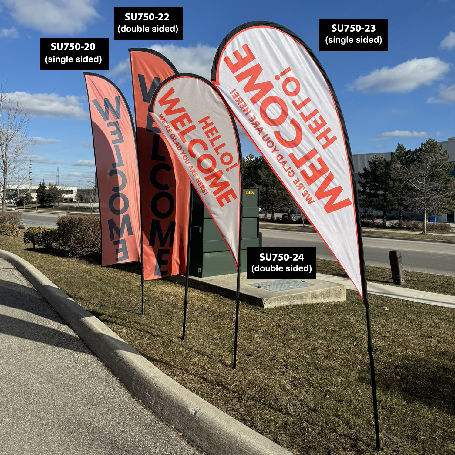 9' Small Tear Drop Flag Kit, Full Color Graphics Double Sided, Outdoor Spike base, Indoor Cross Base 8