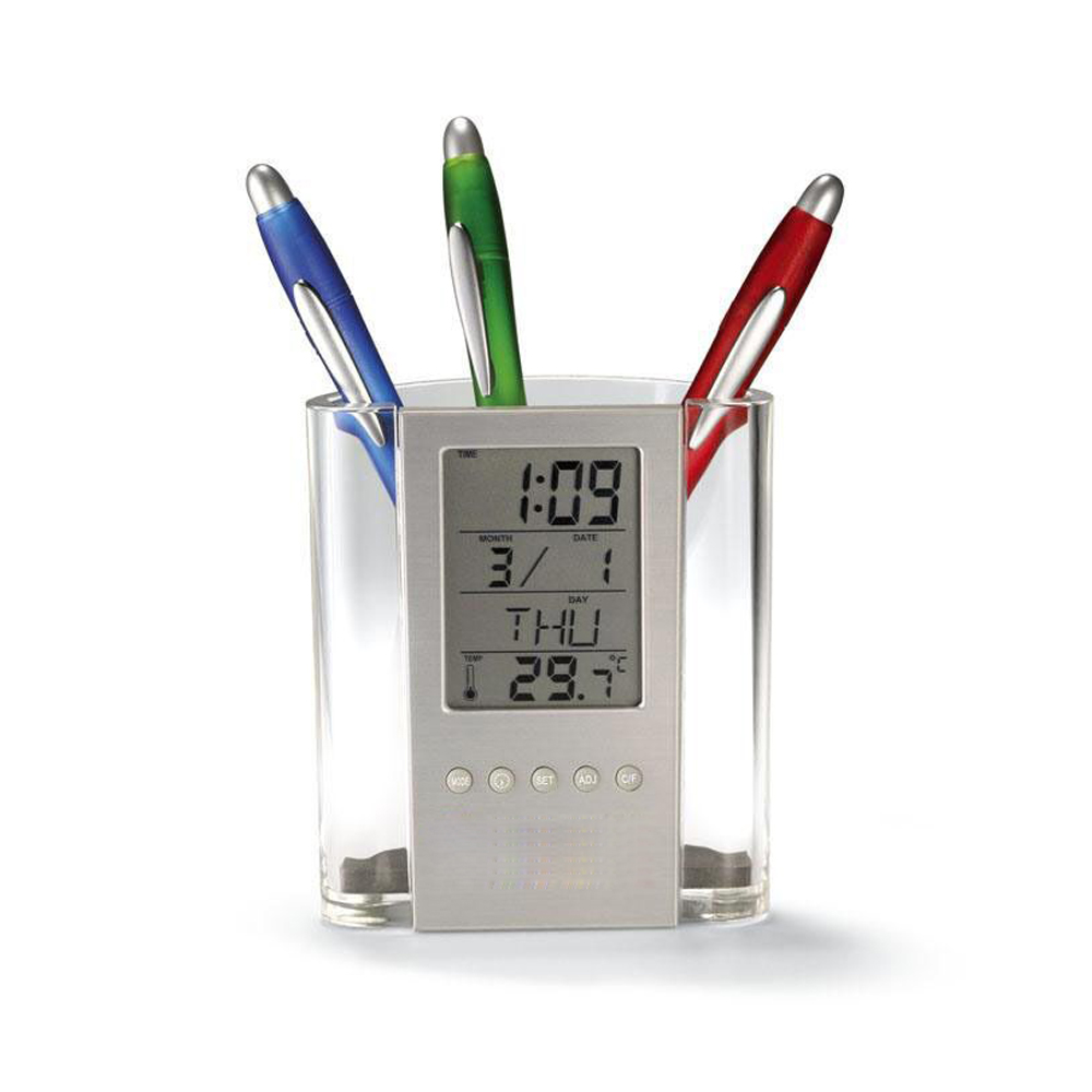 Desktop Calendar Alarm Clock Pen Holder