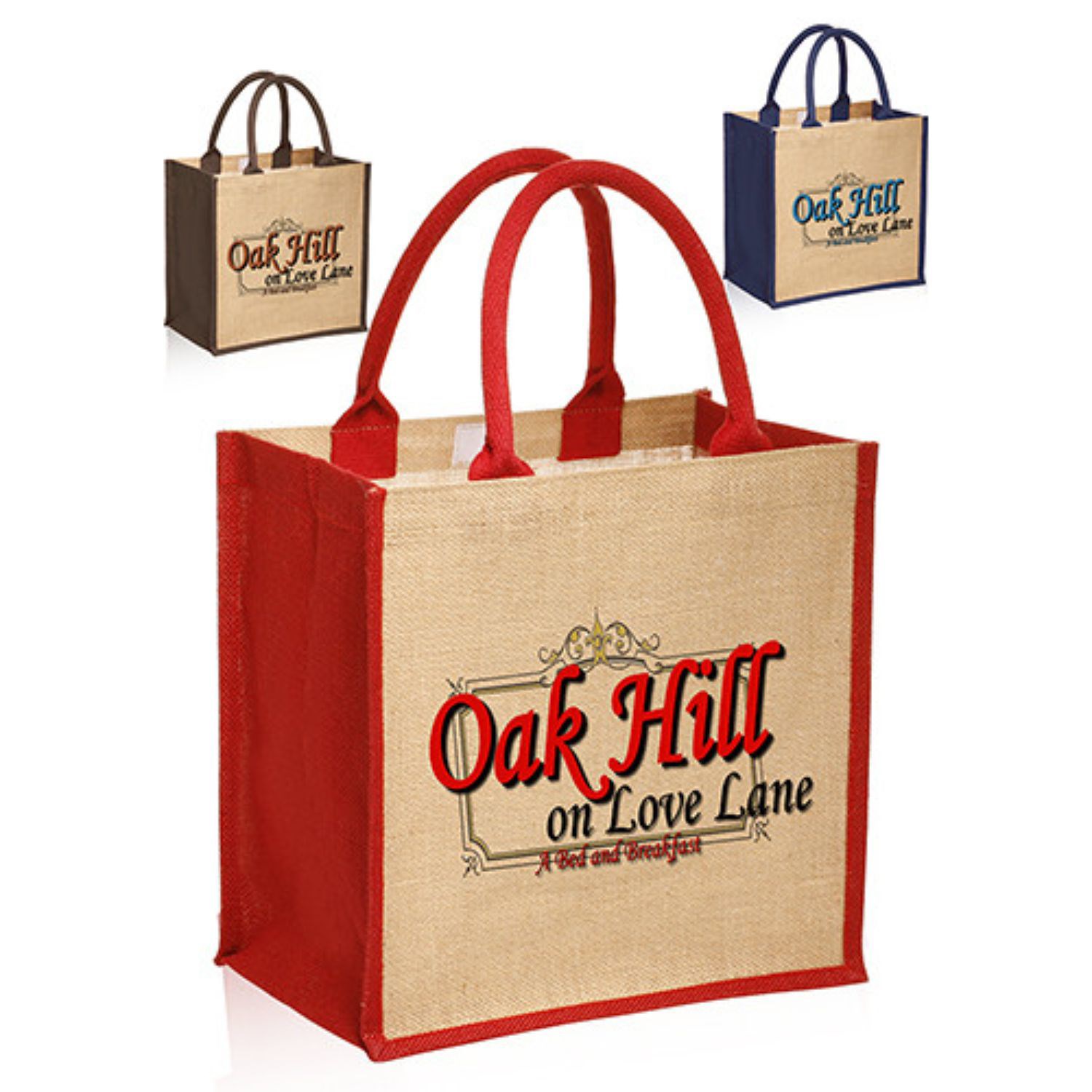 Laminated Jute Bags & Colored Sides and Handles W/ Gusset (12" x 12" x 7") 2