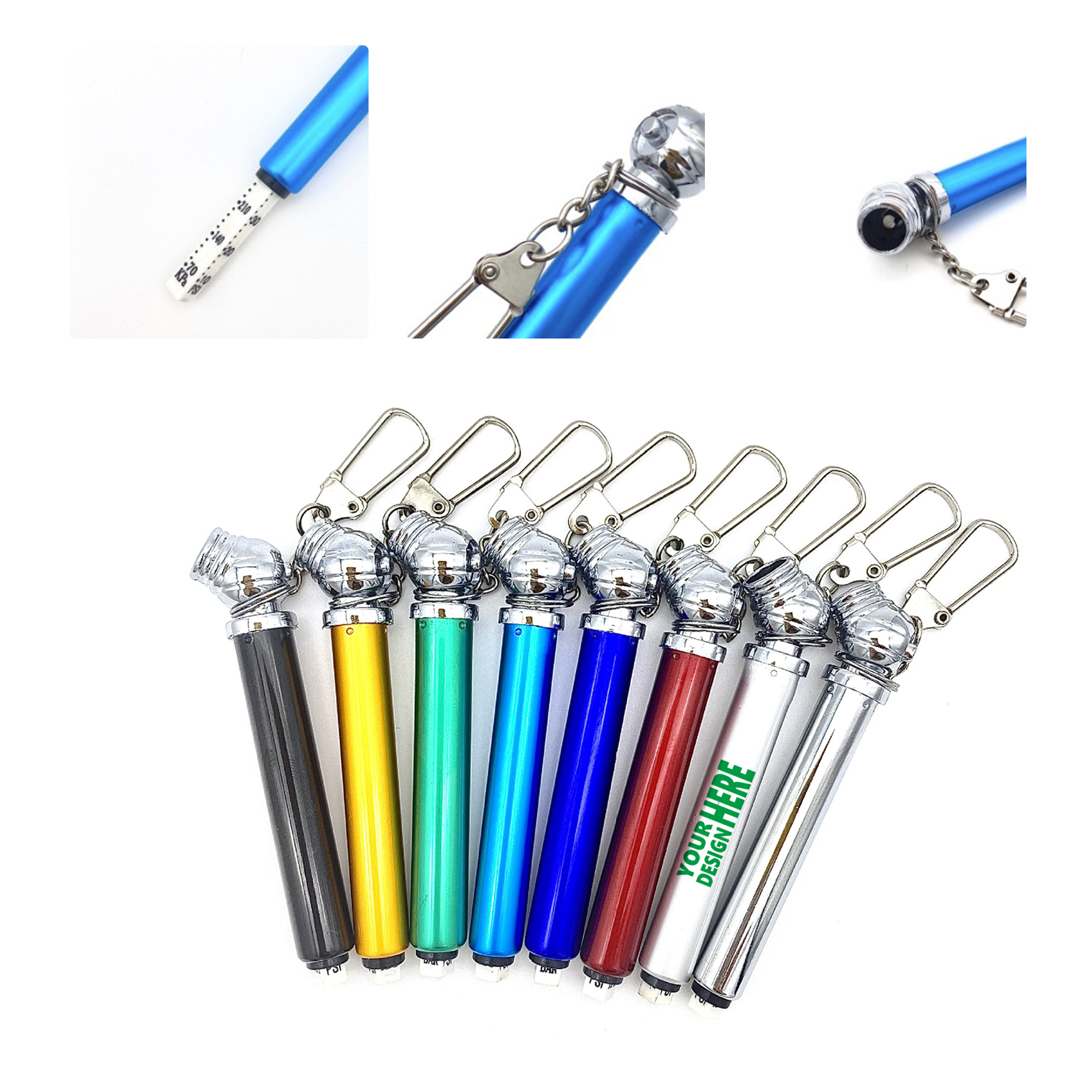 MOQ50 Custom Tire Pressure Gauge Keychain with Clip 1