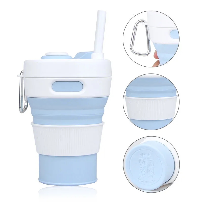 15oz Silicone Collapsible Travel Cup with Straw 4