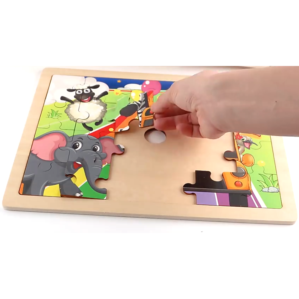Preschool Jigsaw Puzzles W/ Wooden Storage Tray For Kids 3