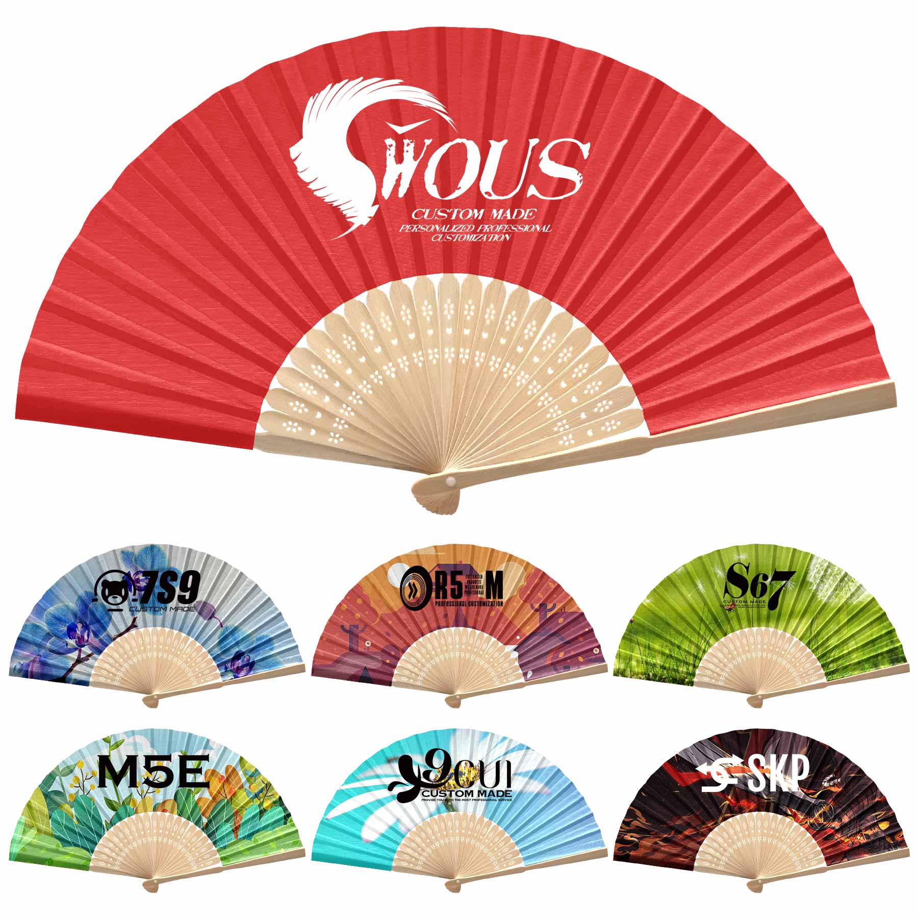 Handheld Folded Paper Fans with Bamboo Handle 2