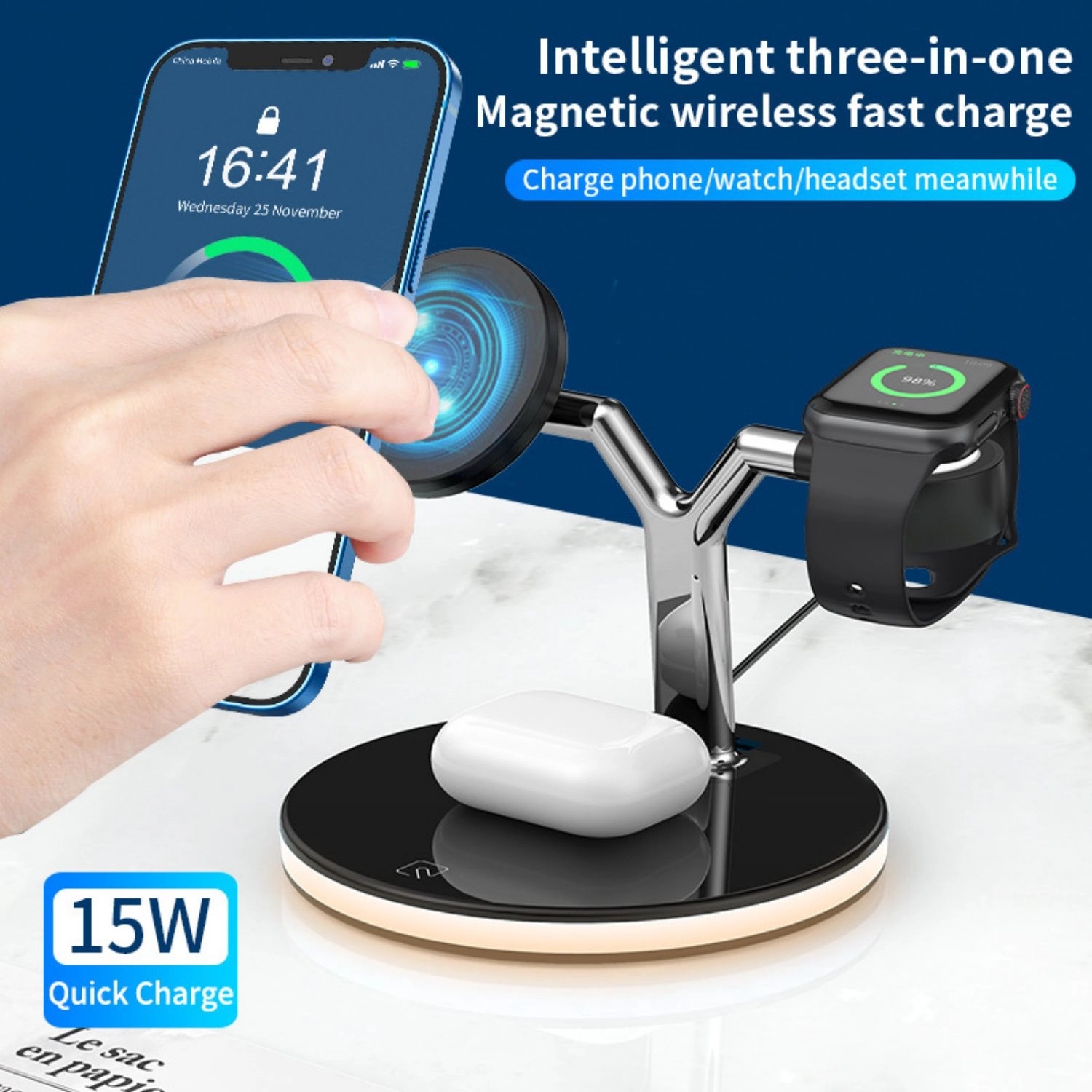Wireless Charger 3 In 1 Fast Charging Station 15W 4