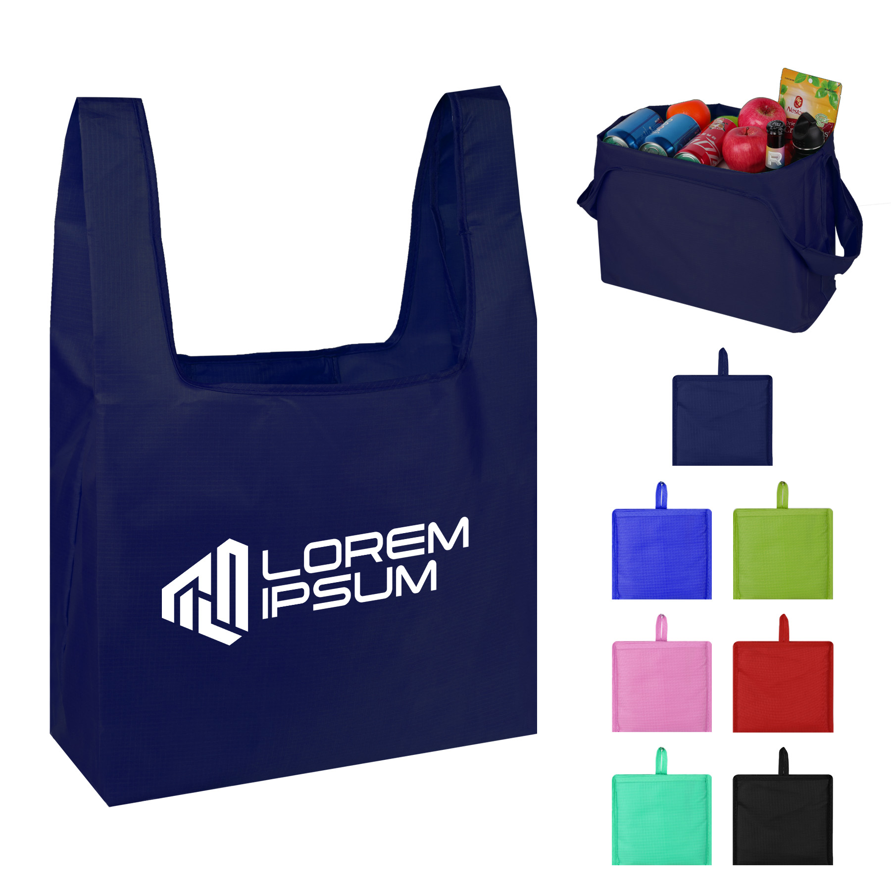 Foldable Shopping Grocery Tote Bag W/Inner Pouch, custom tote bag with logo imprint 2