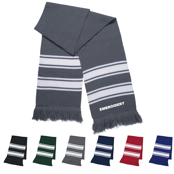 Two-Tone Knit Scarf with Fringe 3
