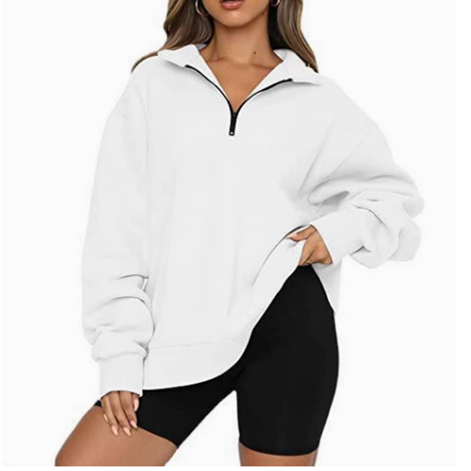 Womens Oversized Half Zip Pullover Long Sleeve Sweatshirt 9