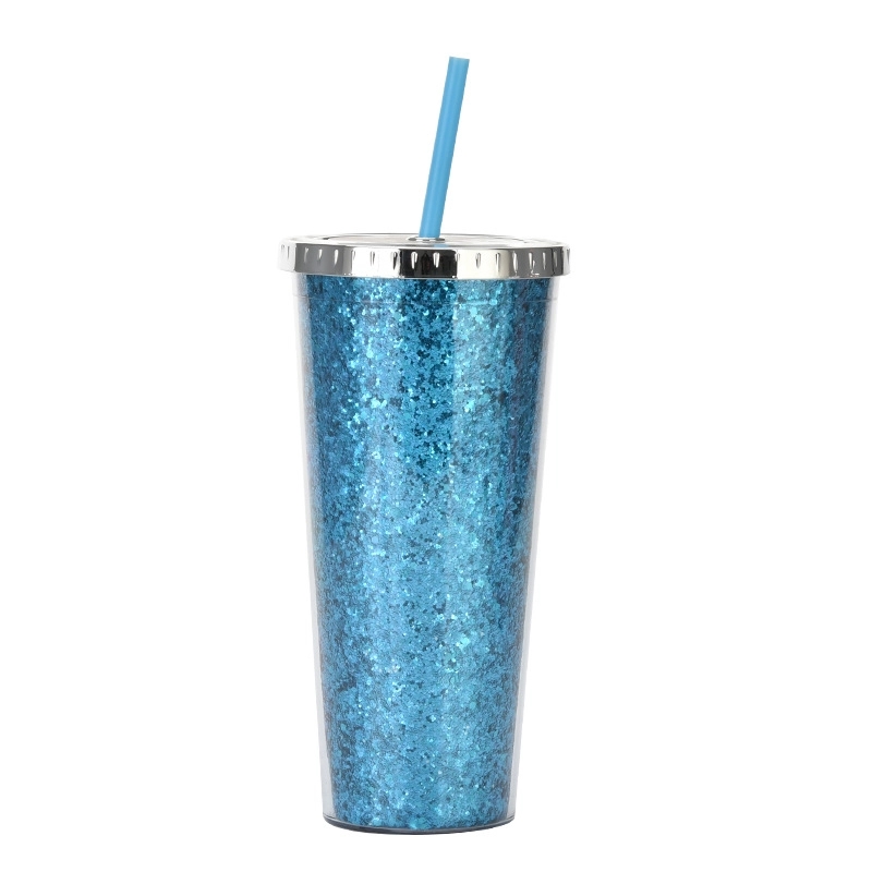 Custom Transparent  AS Plastic Sequin Straw Tumbler 13