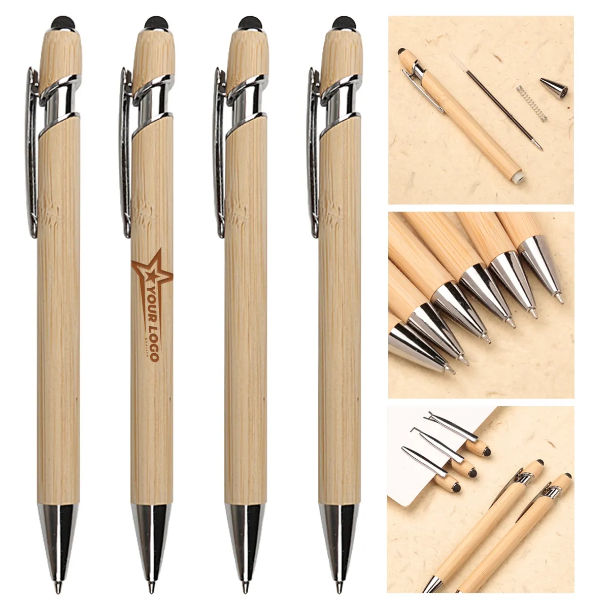 2 In 1 Bamboo Ballpoint Stylus Contact Pen Office Writing 2