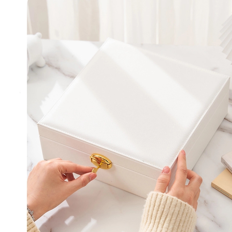 Custom PU Leather 2-Layer Jewelry Organizer Box with Lock 12