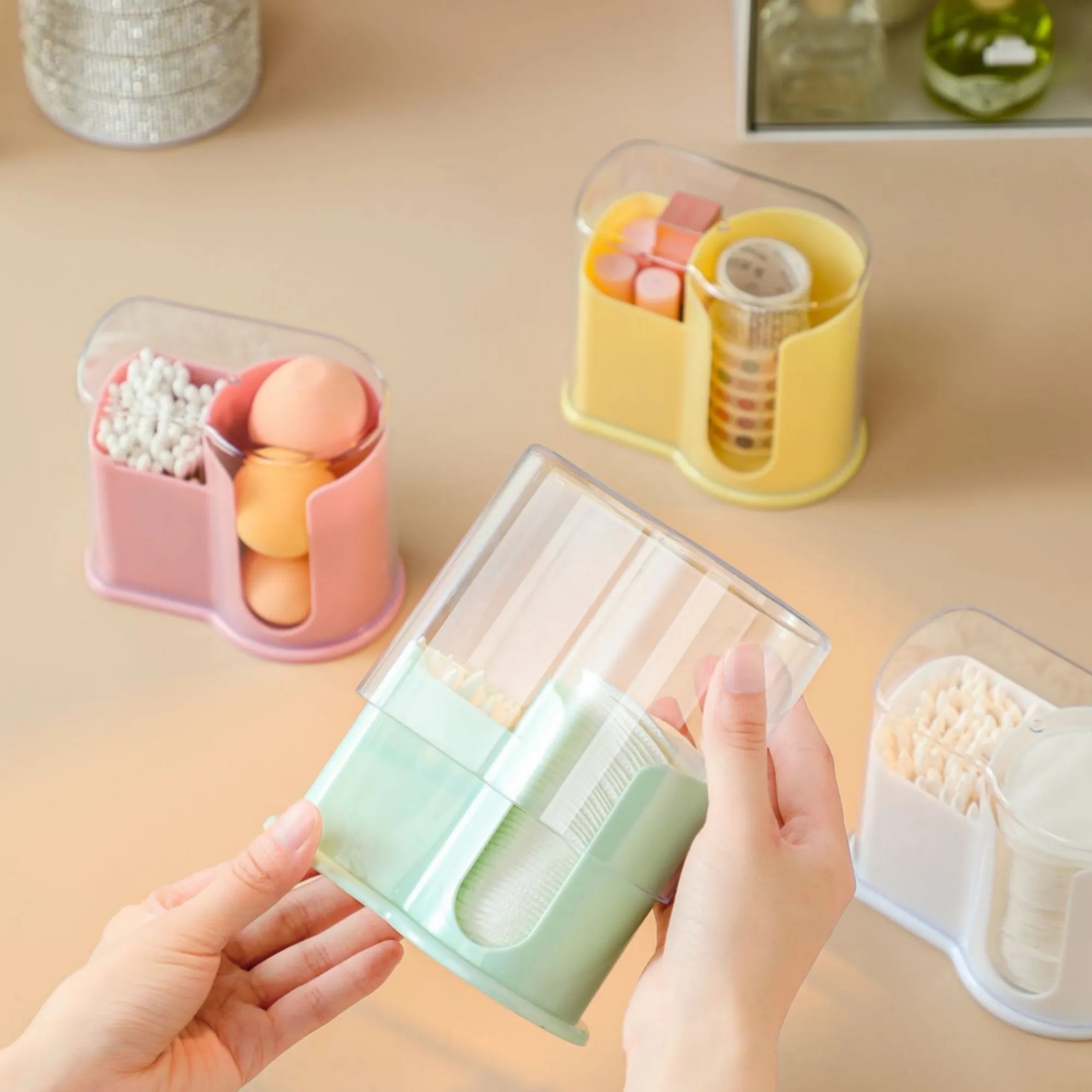 Household Plastic Clear Cotton Swab Holder Q-tip Organizer, promotional household item with logo imprint 2