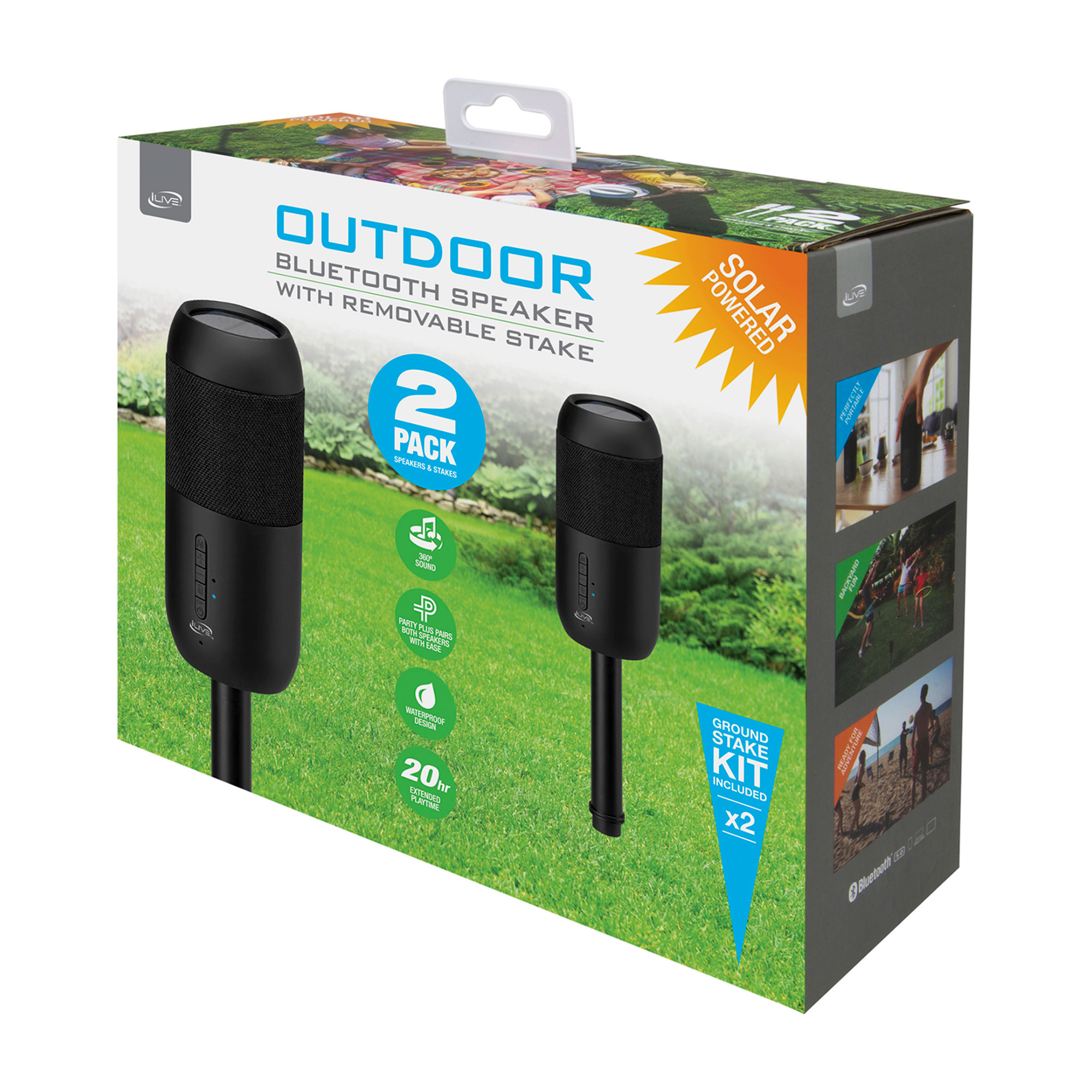 iLive™ Indoor and Outdoor Bluetooth Solar Speakers 20