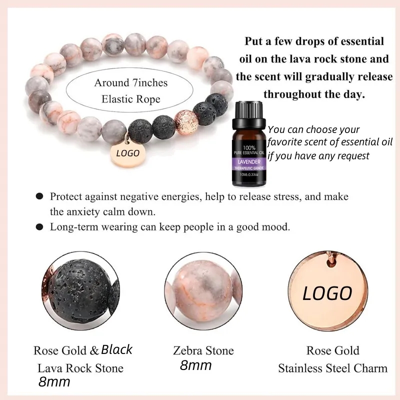 Logo Engraved Beaded Essential Oil Diffuser Bracelet Set 3