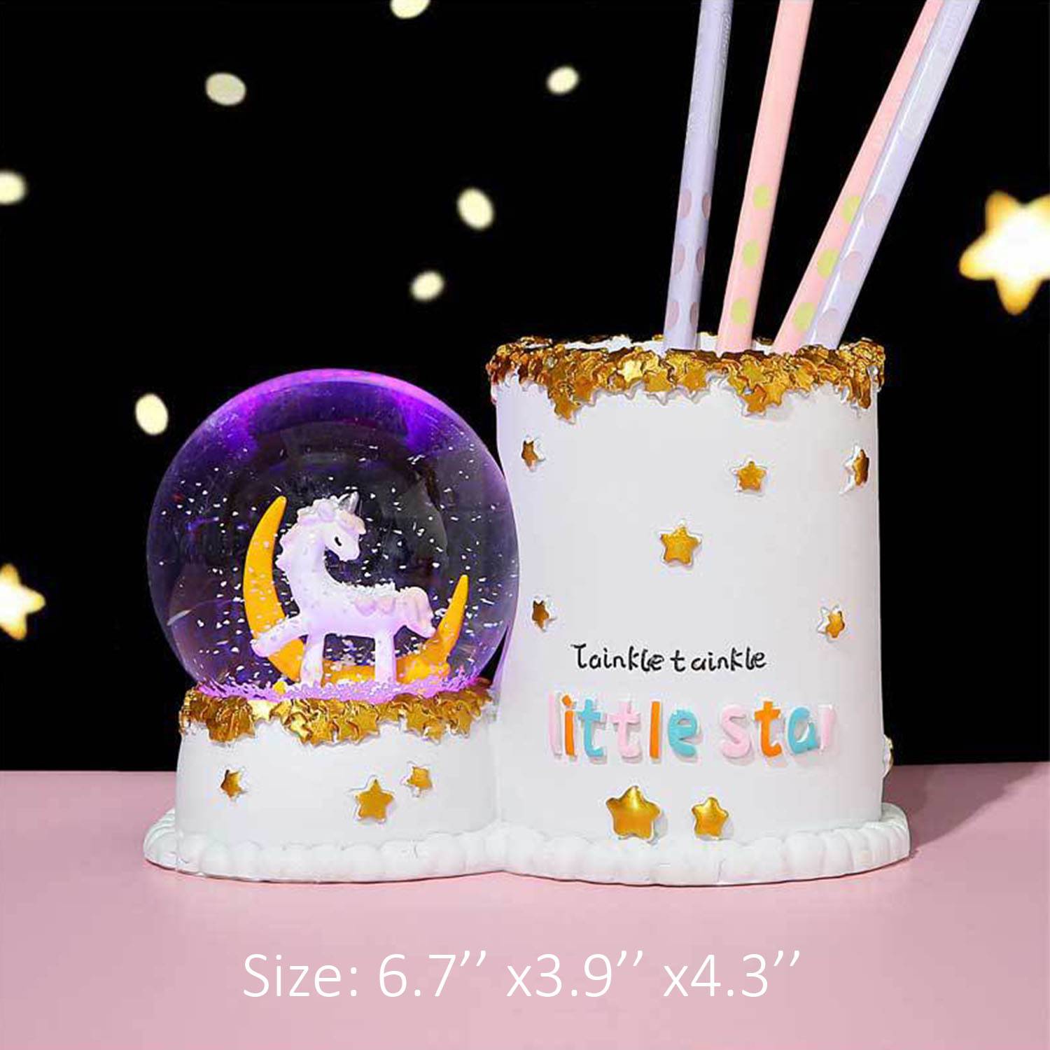 Cartoon Sparkling Snow Crystal Ball Pen Holder 2