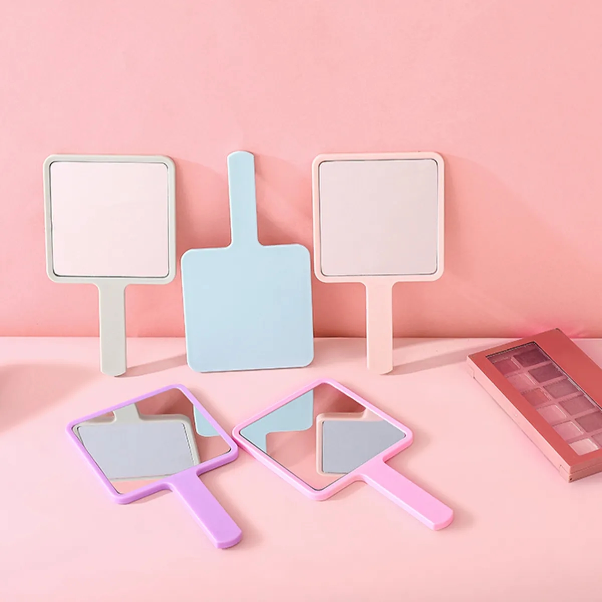 Portable Compact Square Handle Makeup Small Cosmetic Mirror 4