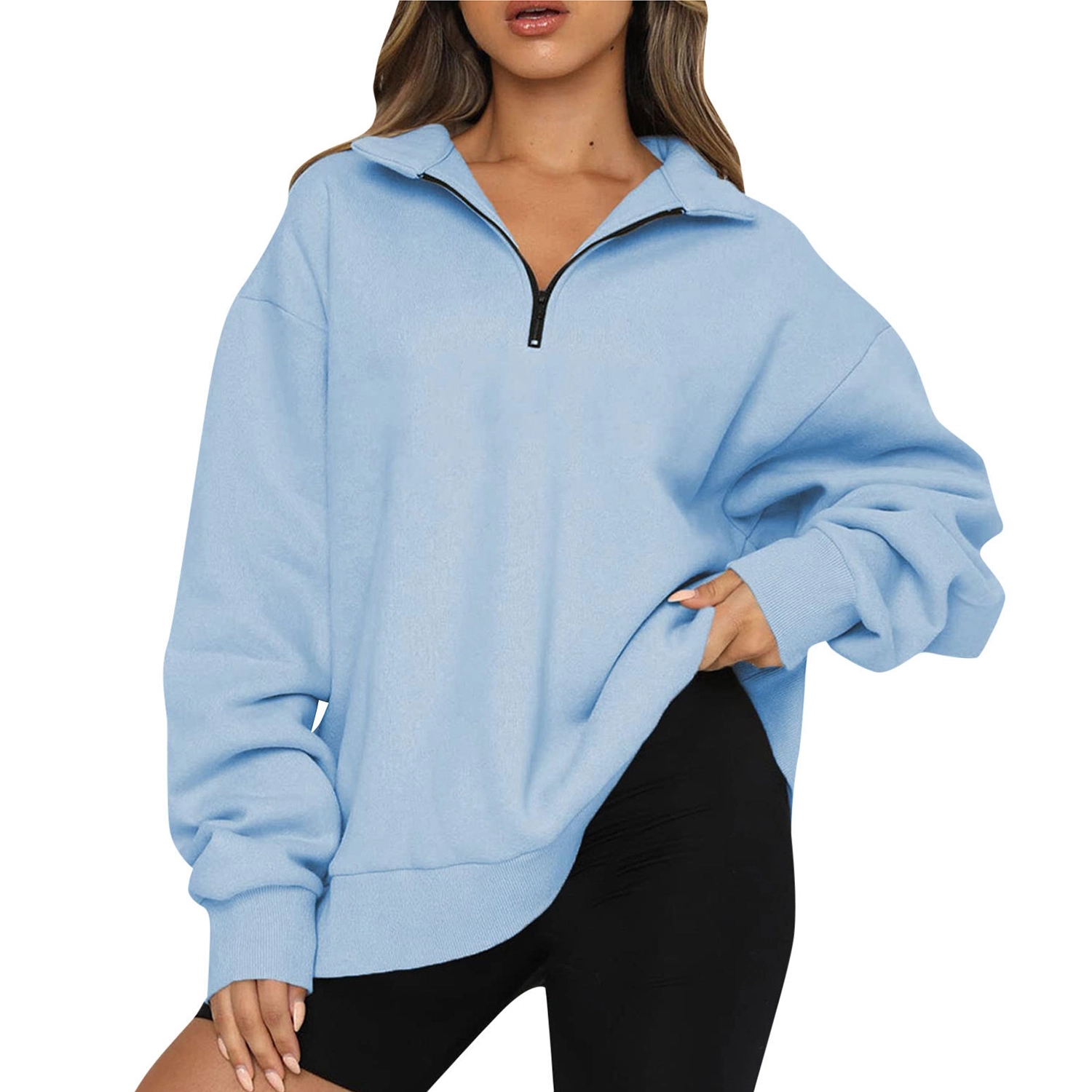 Womens Oversized Half Zip Pullover Long Sleeve Sweatshirt 10