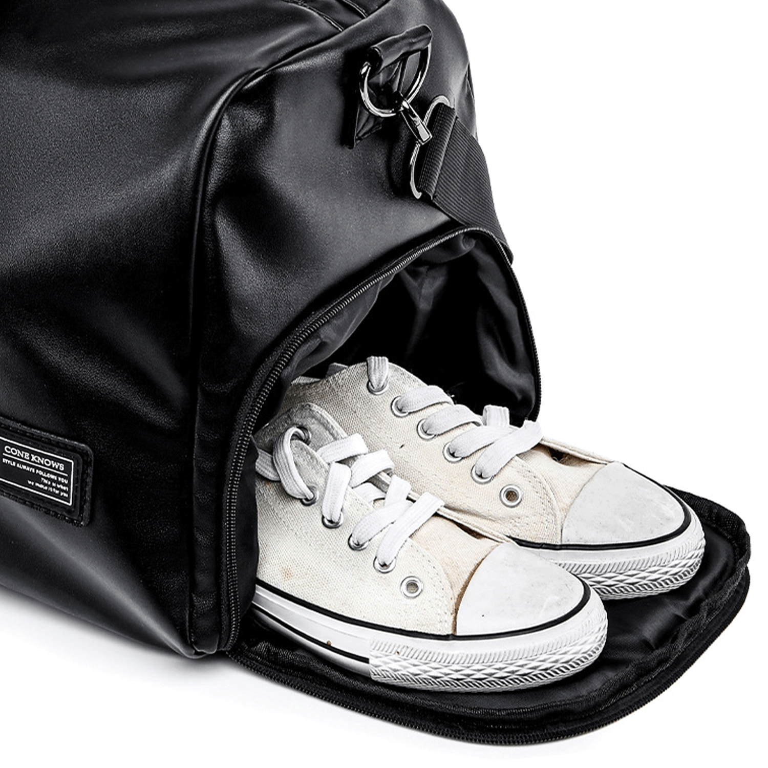 black spacious water-proof traveler PU leather Duffel Bag 15