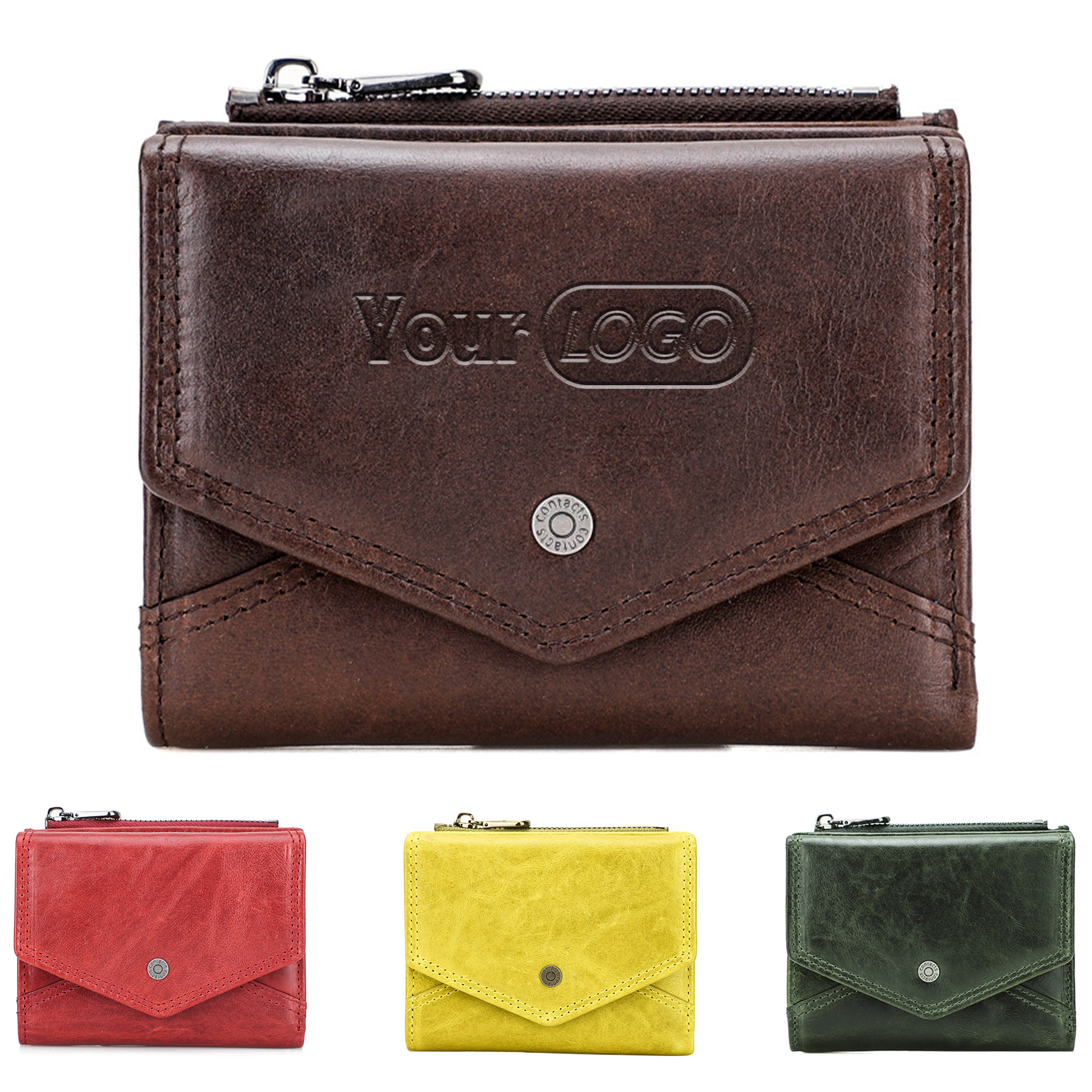 Leather RFID Anti-thief Polychromatic Zippered Wallet 2