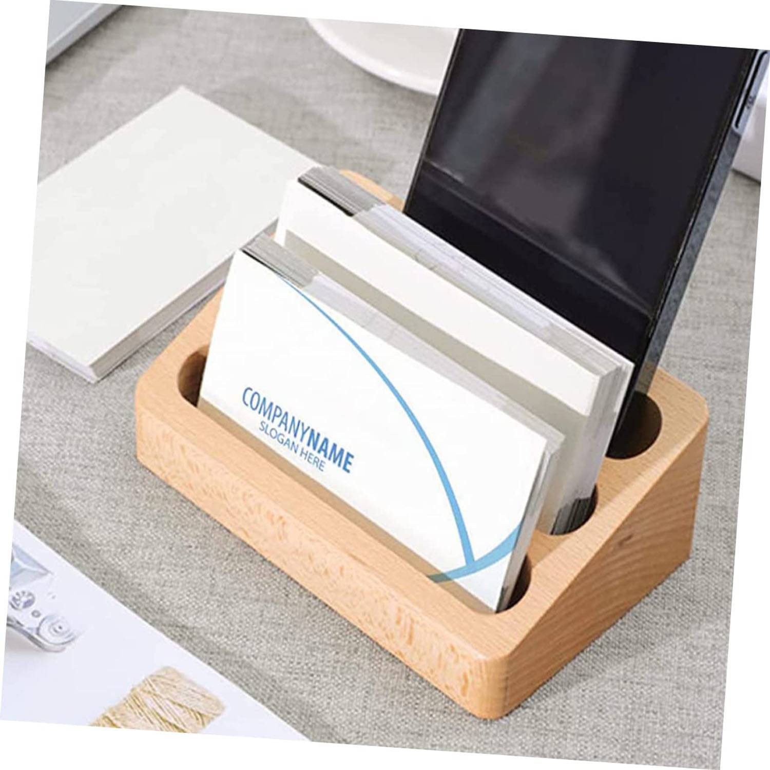 3 Slots Wood Business Desktop Card Holder 4