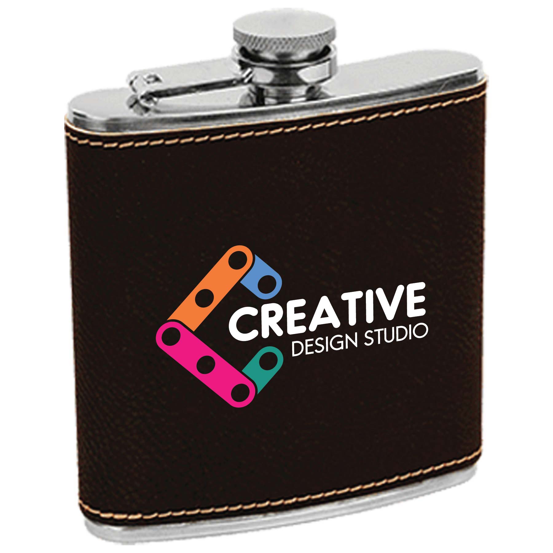 Black/Gold Leatherette Stainless Steel Flask