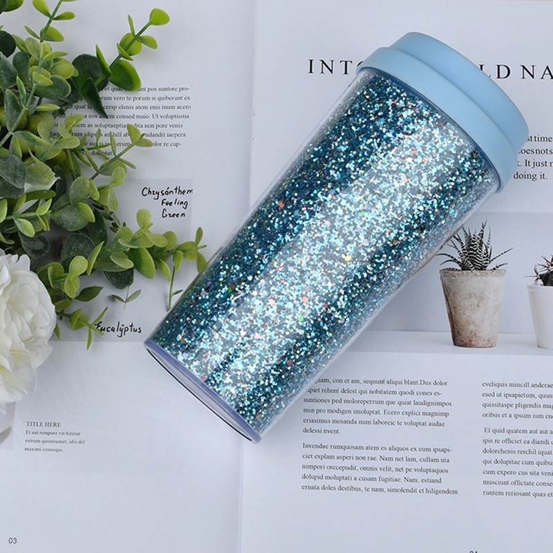 Custom Transparent AS Plastic Sequin Coffee Travel Tumbler 5