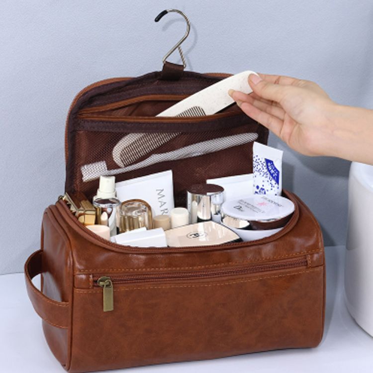 PU Leather Vintage Toiletry Bag with Hanging Hook 3