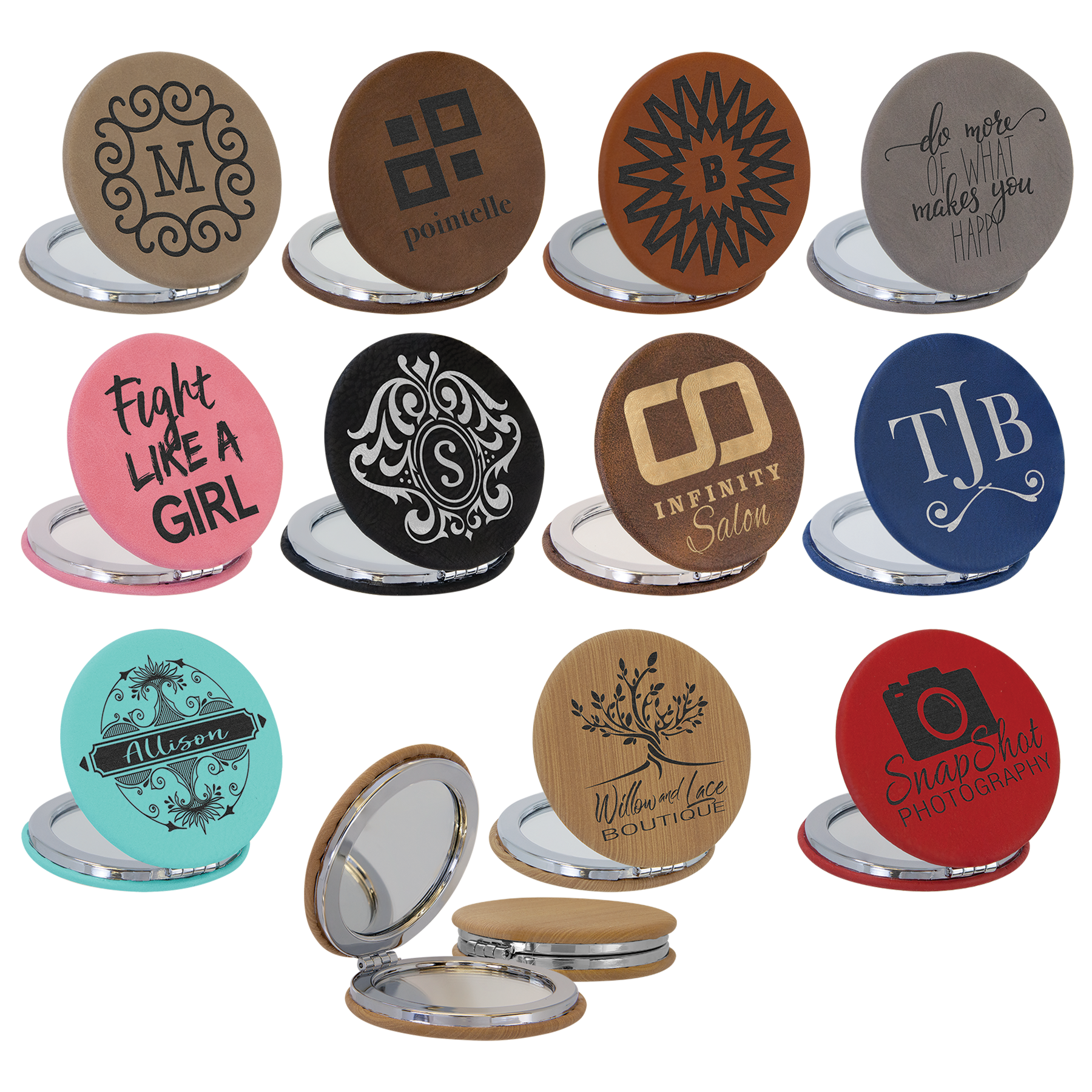 Leatherette Compact Mirror Laser Engraved 1