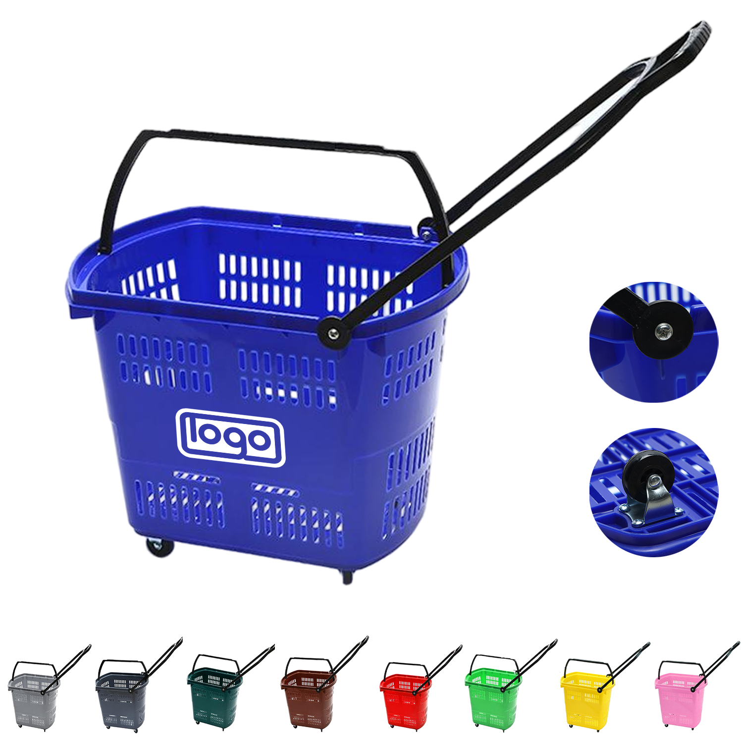 Plastic Wheeled Shopping Baskets w/ Handles 19