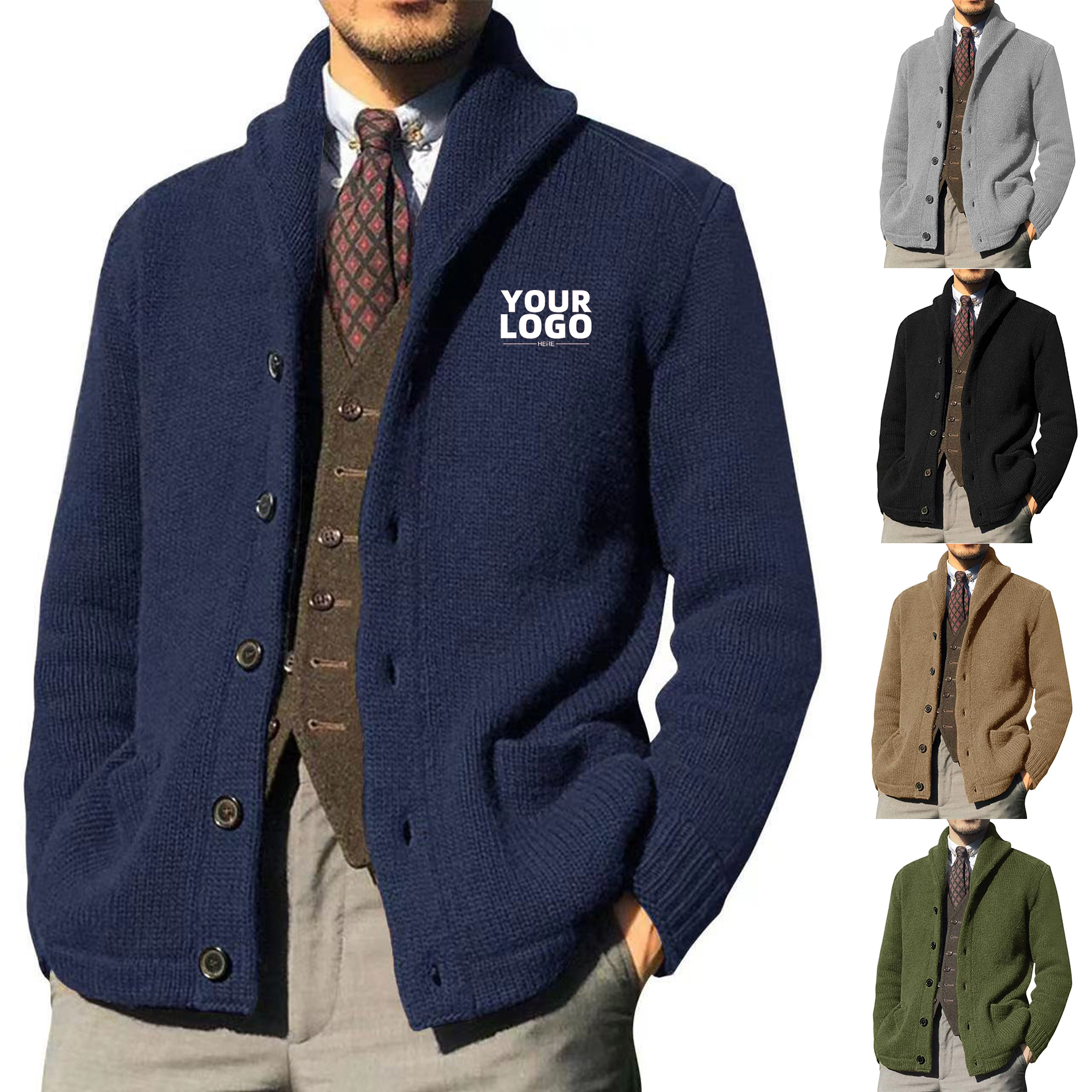 Mens Long Sleeve Shawl Collar Cardigan 2