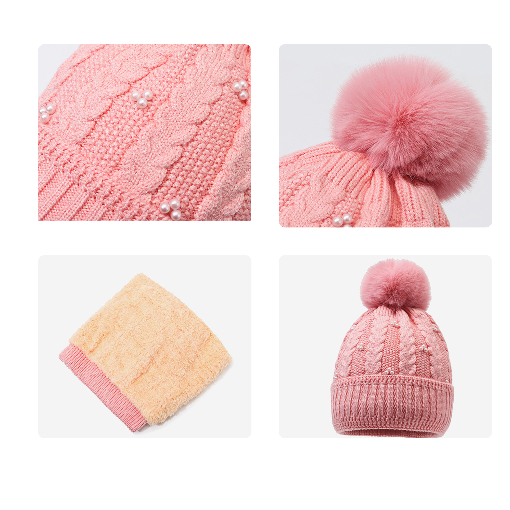 MOQ50 Women's Cold-Proof Knit Hat (Plush Balls) 1