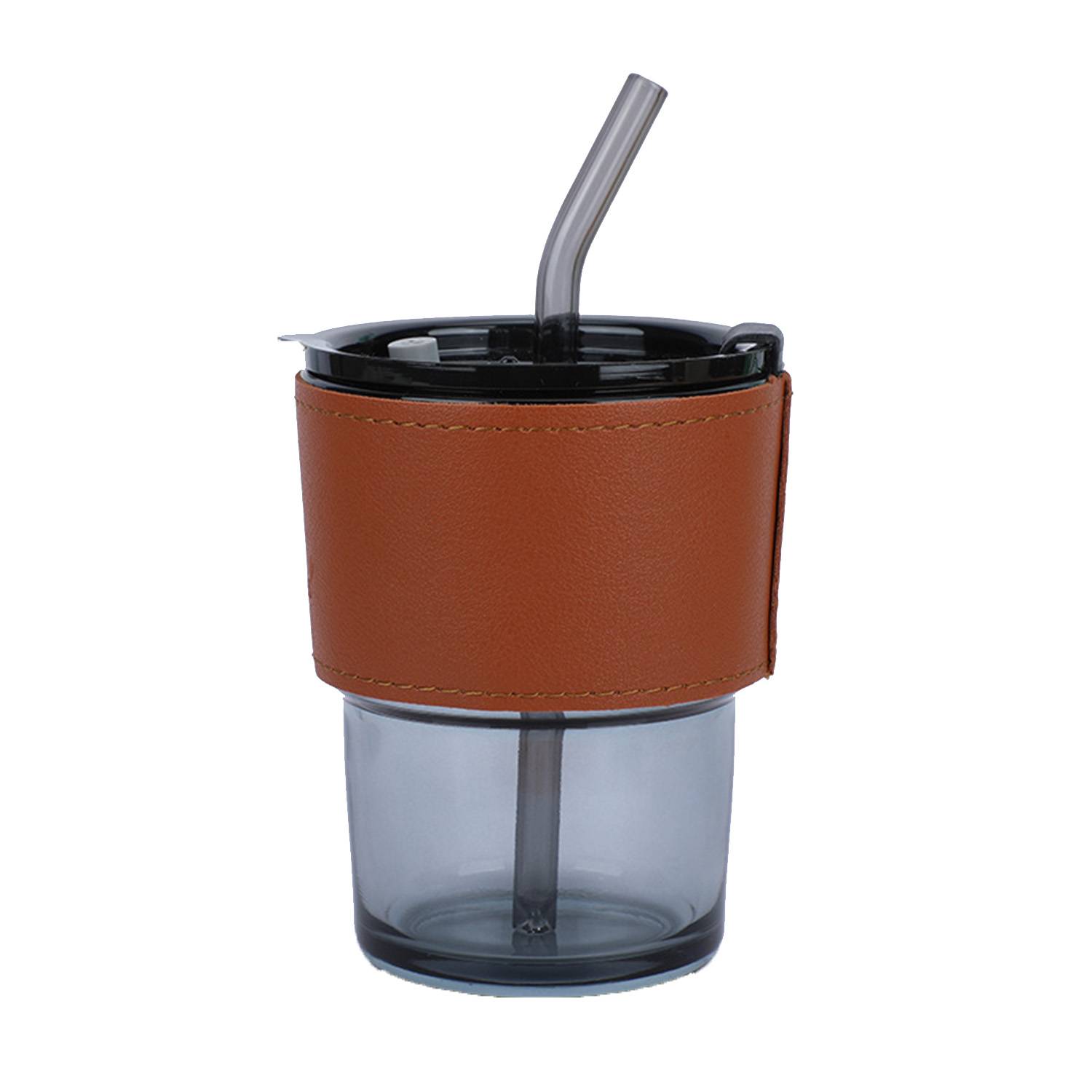 Straw Glass Cup With Leather Cover 3