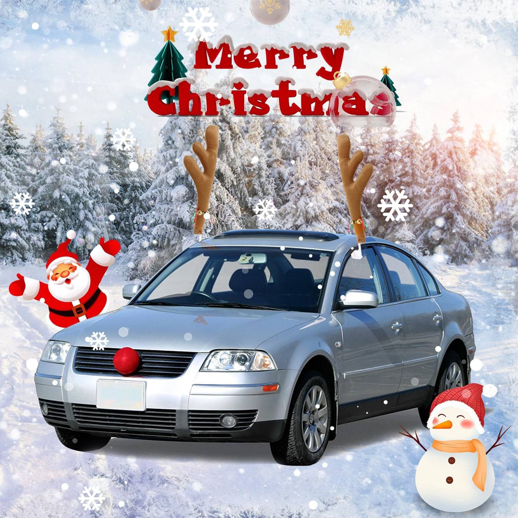 Christmas car decorated with antlers 6