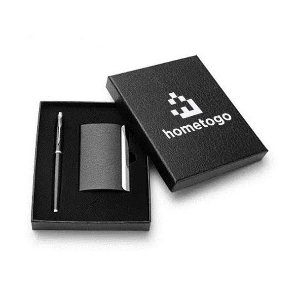 Metal Faux Leather Business Card Holder And Executive Pen Gift Set 2