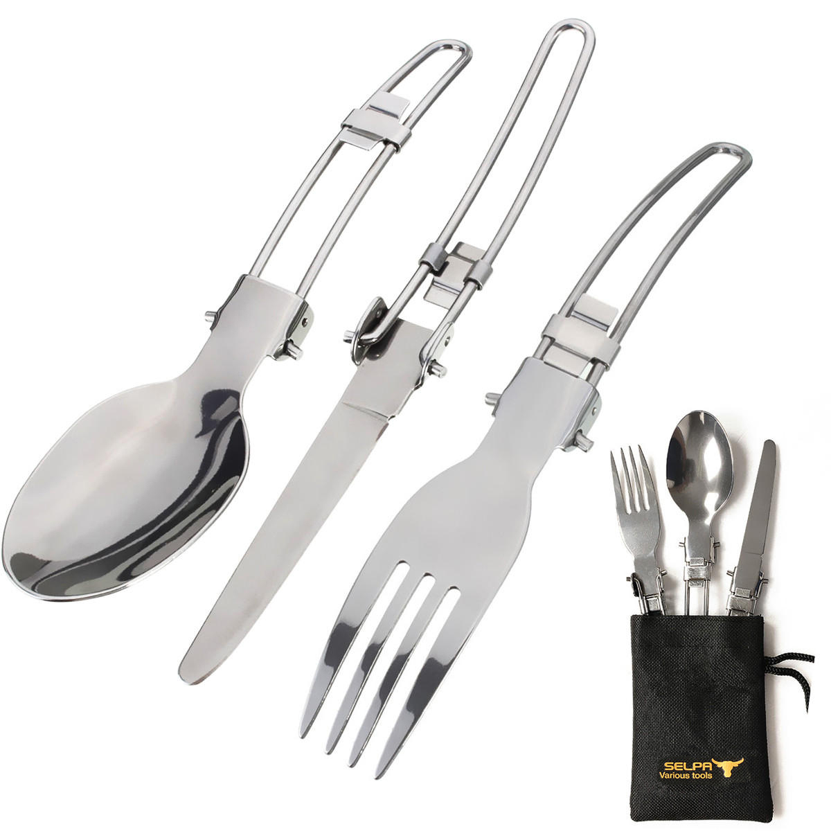 3Pcs Folding Spoon Fork Knife Camping Cutlery Set 2