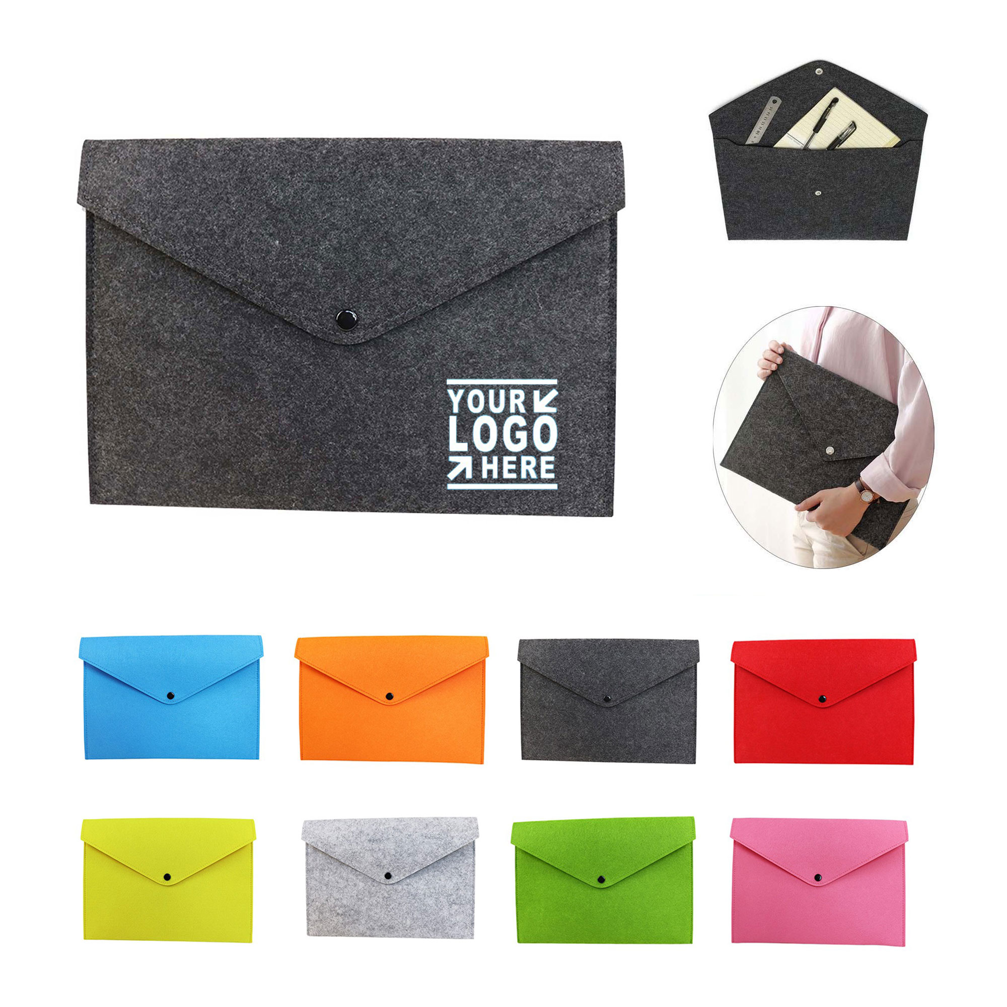 Felt File Folder Document Snap Button Bag 7