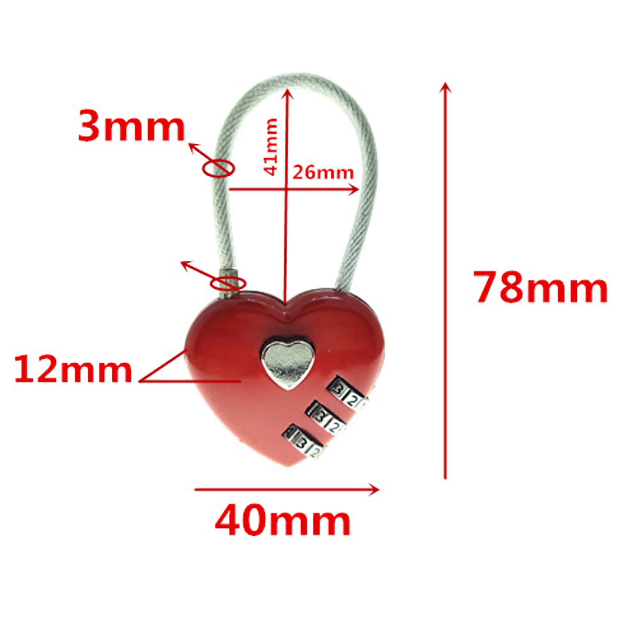 3D Heart Shaped Metal Padlock 5