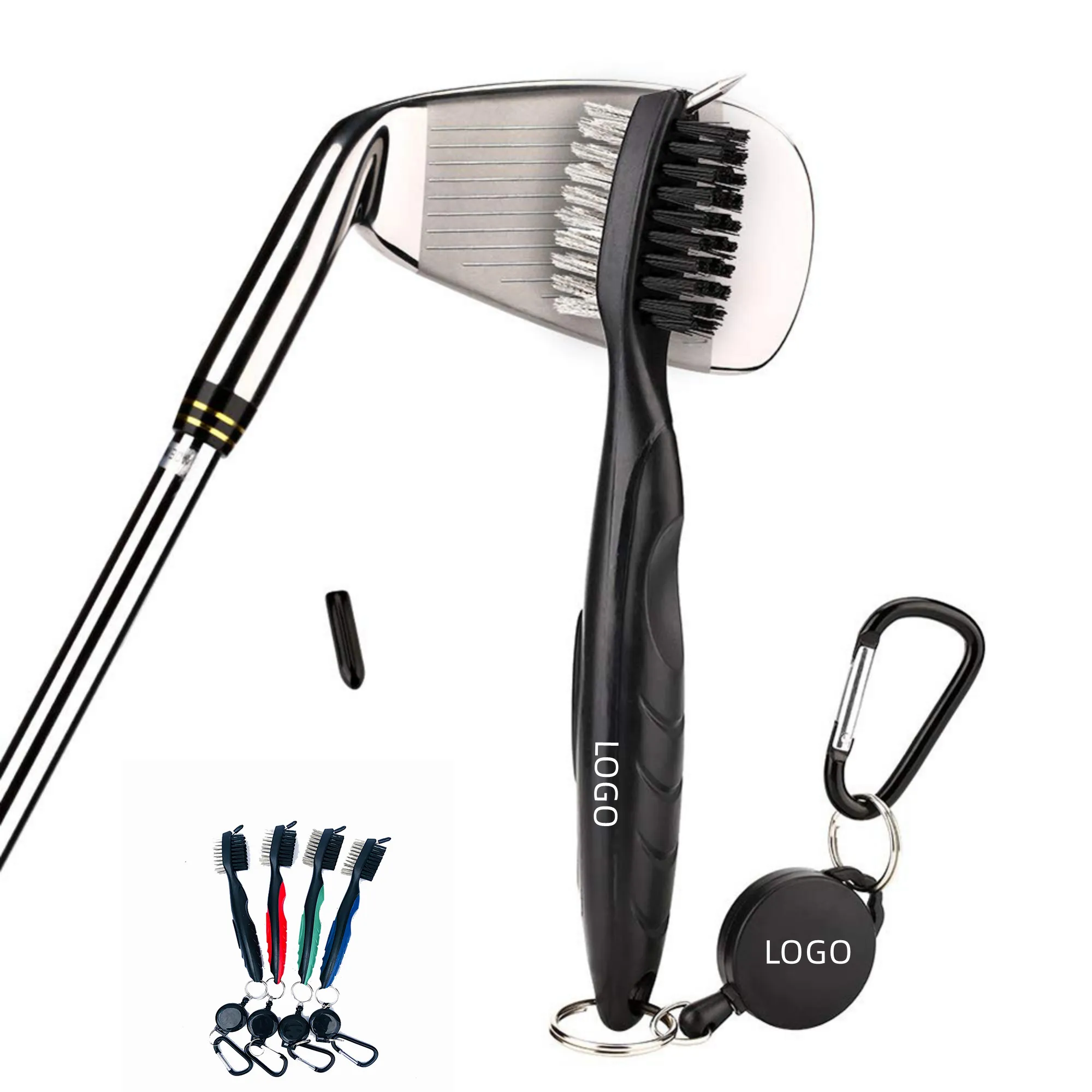 Golf Club Cleaning Brush with Retractable Aluminum Carabiner 4