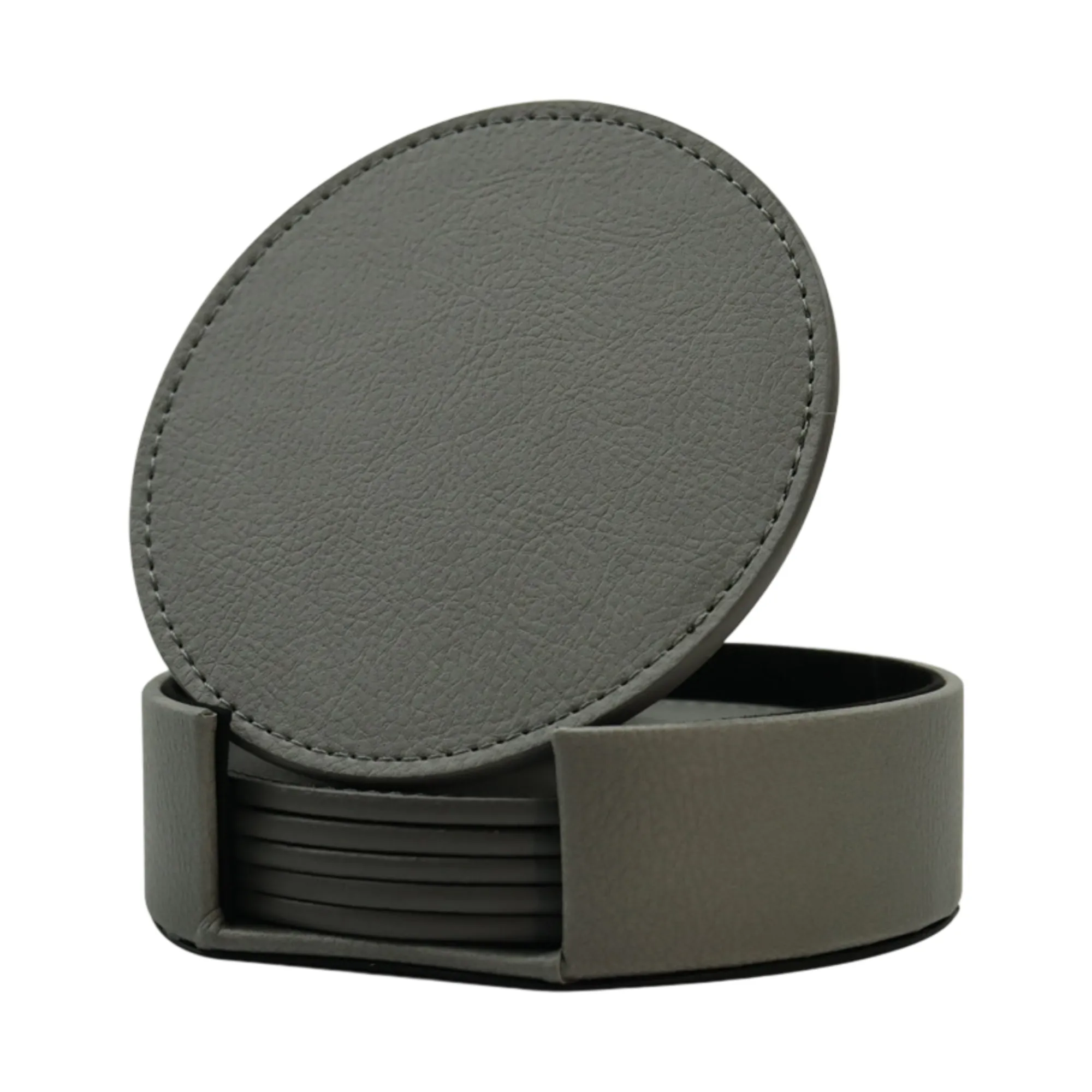 Set of 6 Round PU Leather Coasters 3