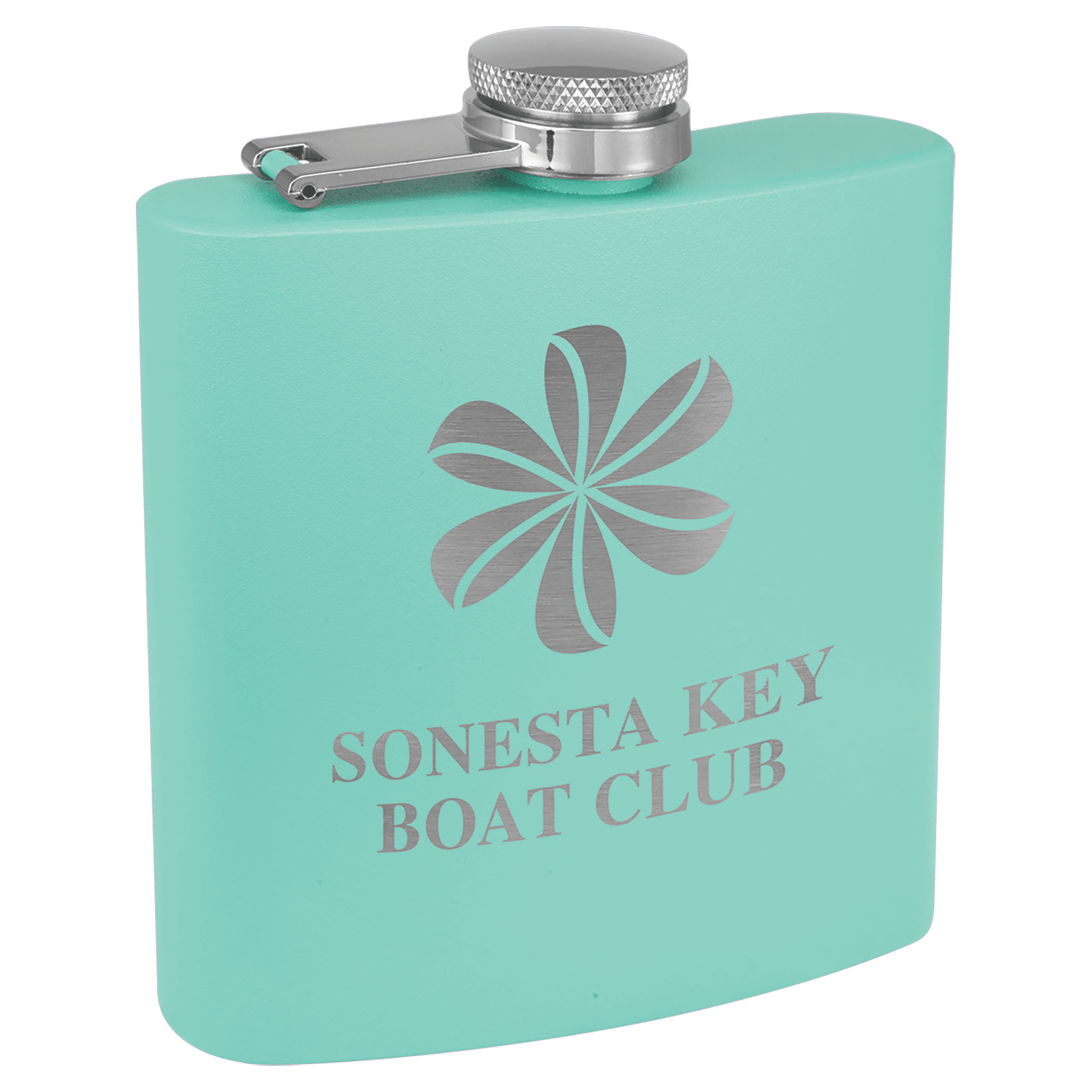 6 oz. Matte Teal Powder Coated Stainless Steel Flask 1