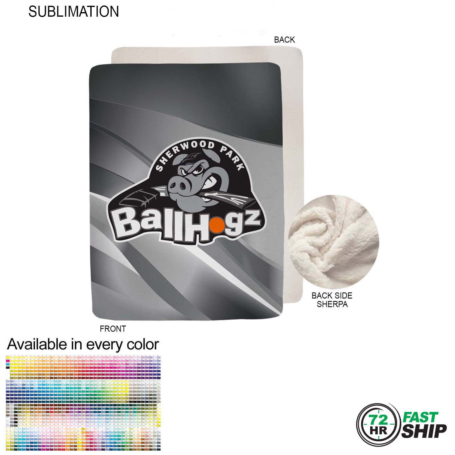 72 Hr Fast Ship - Sherpa Faux Wool Lined Micro Mink Throw, 60x80, Sublimated Edge to Edge 1 side 6