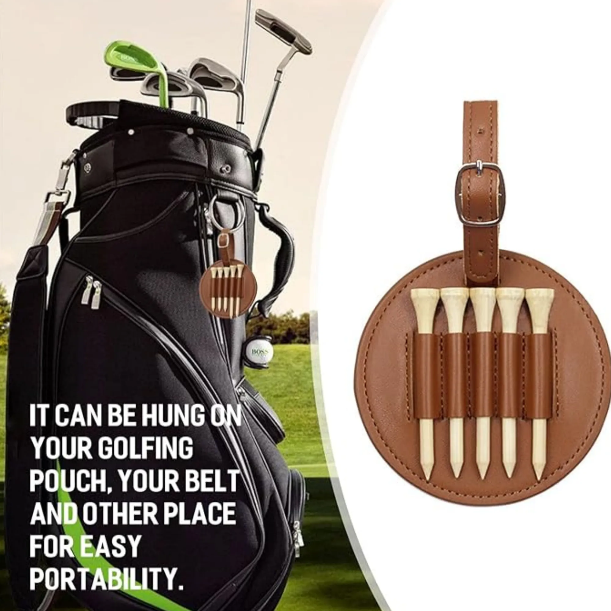 MOQ Durable Leather Golf Tee Organizer Belt Clip & Storage 4