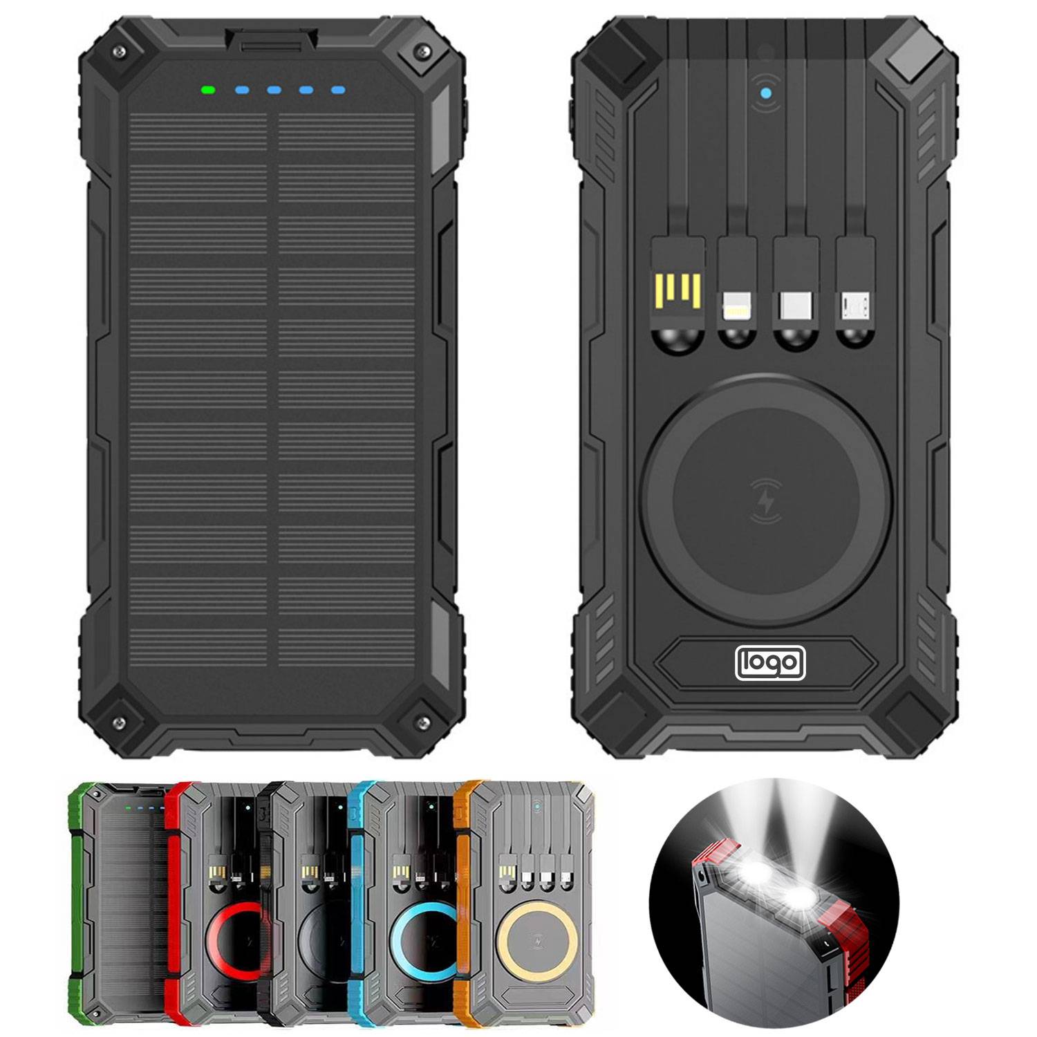 20000mAh Fast Charging Solar Power Bank w/ Cables 2