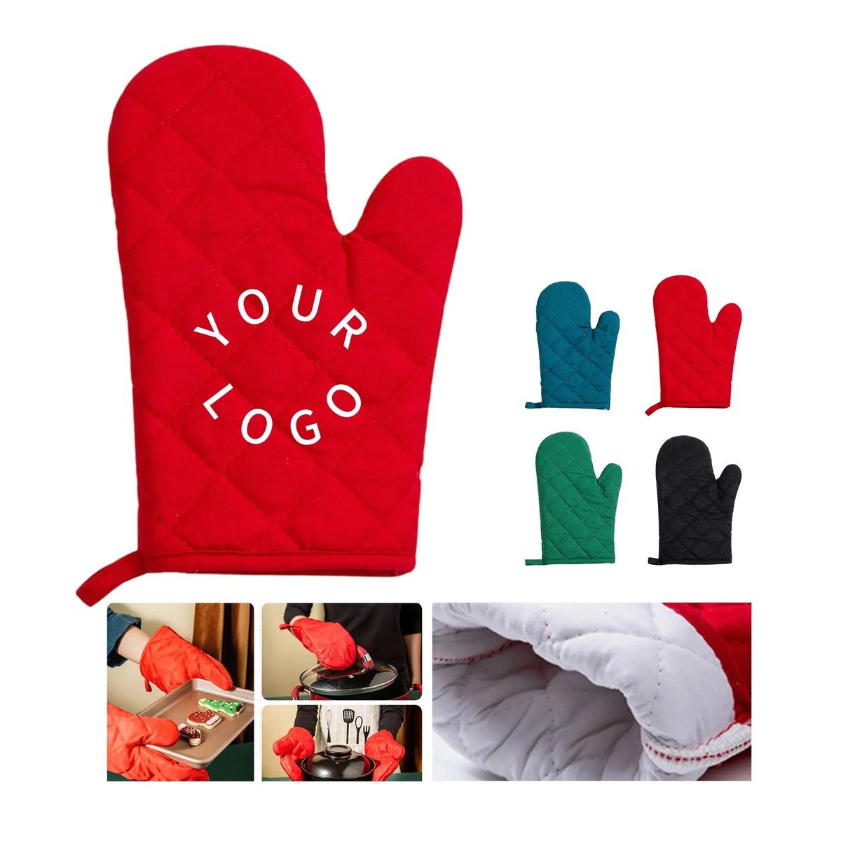Cotton Heat Resistant Oven Mitt with Polyester Layer and Custom Imprint 2