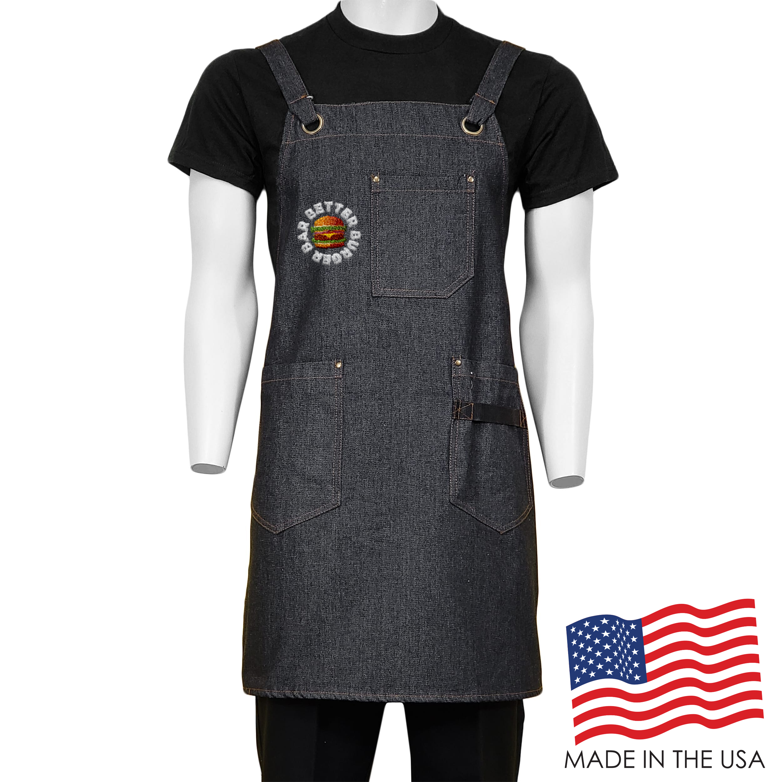 26 in. x 31 in. Denim Cross Back Apron with Pockets (Embroidered Logo) 1