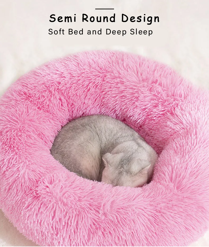 Soft Pet Dog Cat Bed  Round Plush Calming Portable 4