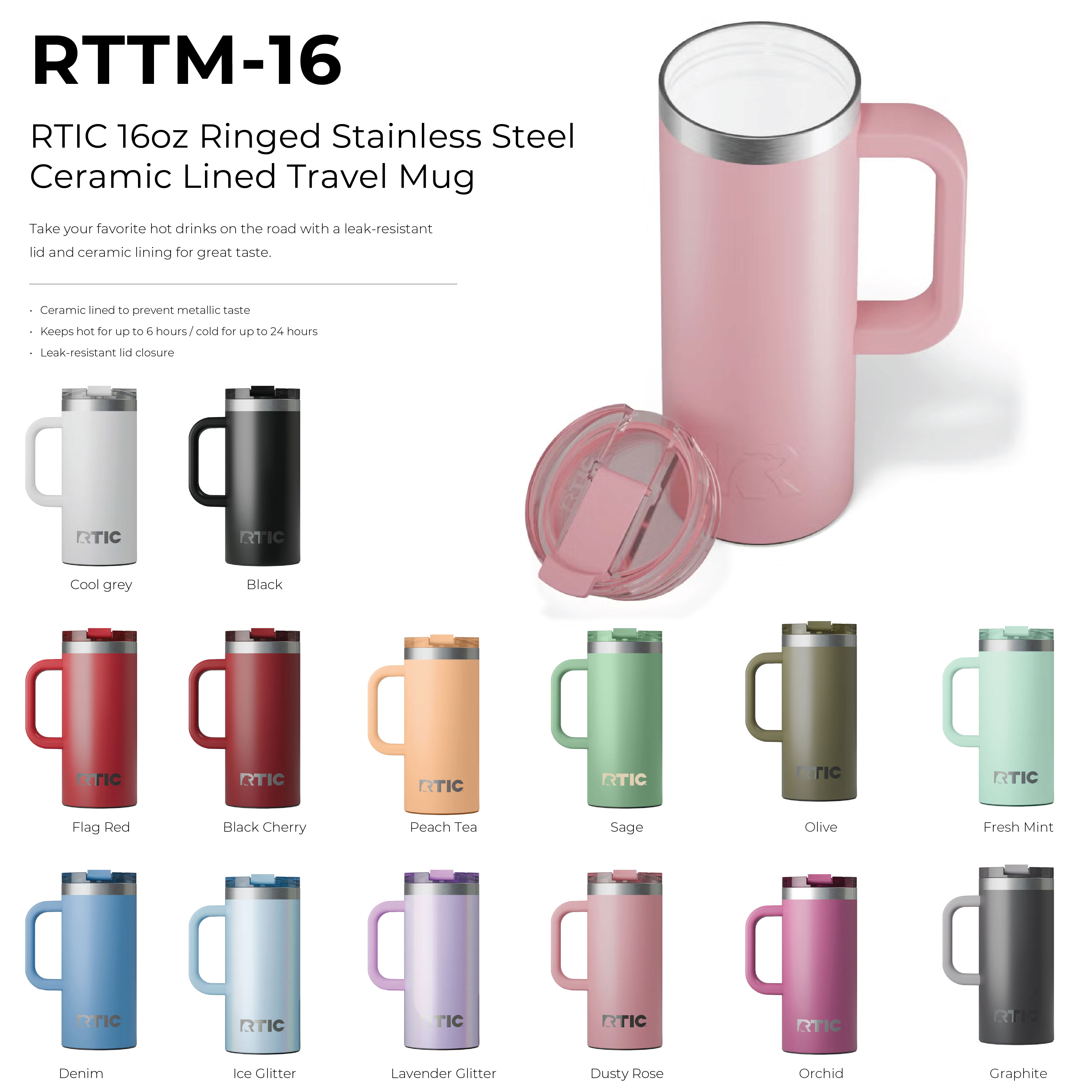 RTIC 16oz. Stainless Steel Ceramic Lined Travel Mugs 28