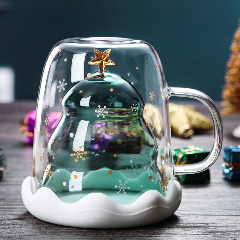 Christmas Tree Shaped Double Wall Insulated Glass Mug 2